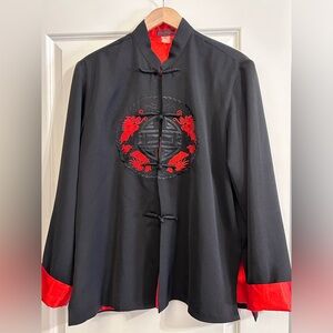 Unisex SILVER DRAGON XXL vintage 70s 80s red embroidered Kimono Jacket lined